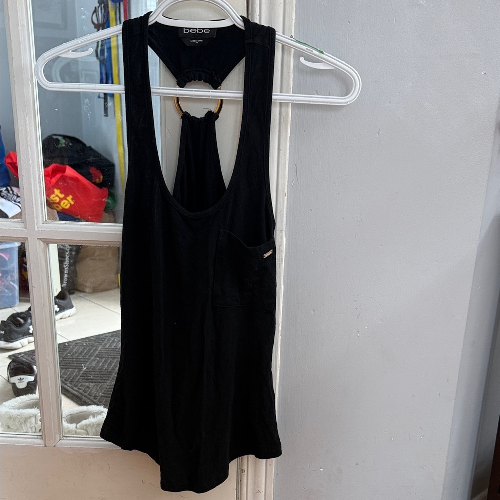 bebe Black Racerback Ring Tank Top